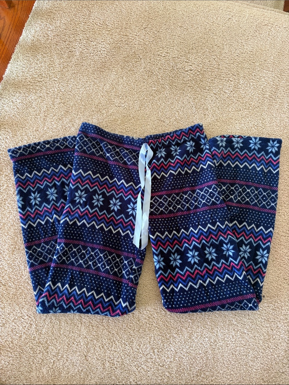 Bobbie Brooks Navy Pajama Pants with Pink & Light Blue Fair Isle